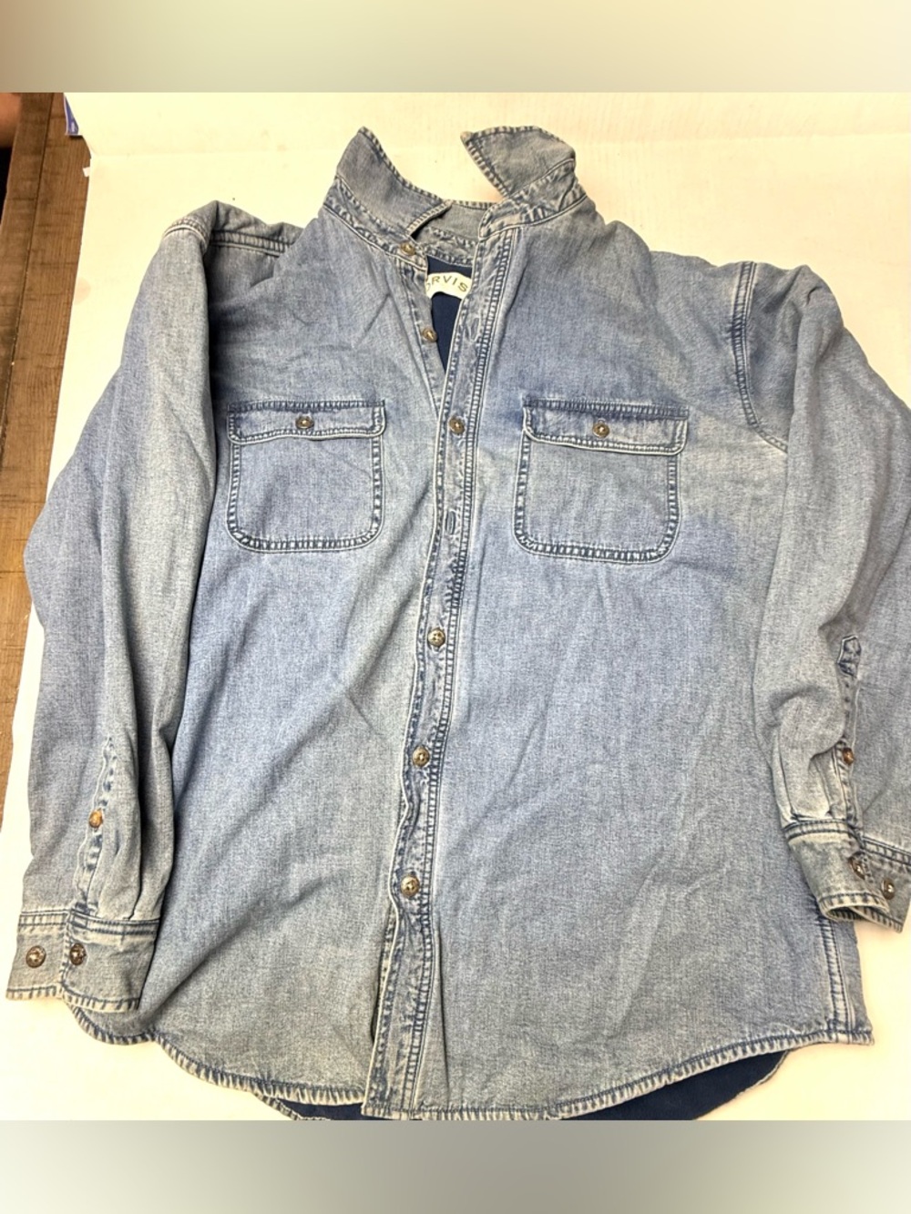 Vintage Orvis Mens Large Denim Fleece Lined Jean‎ Jacket Button Down Outdoors